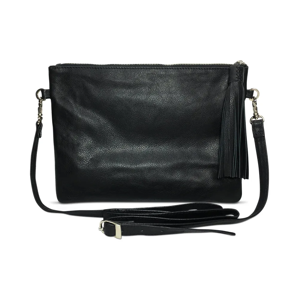 Midnight Cowhide and Leather Crossbody Clutch Bag
