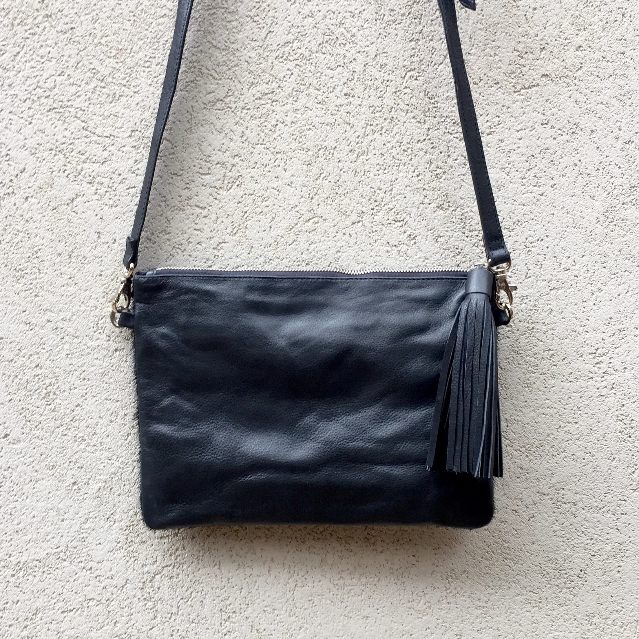 Midnight Cowhide and Leather Crossbody Clutch Bag