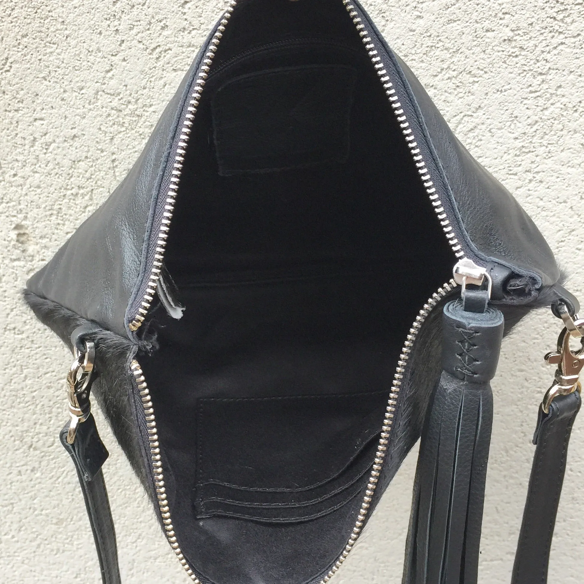 Midnight Cowhide and Leather Crossbody Clutch Bag