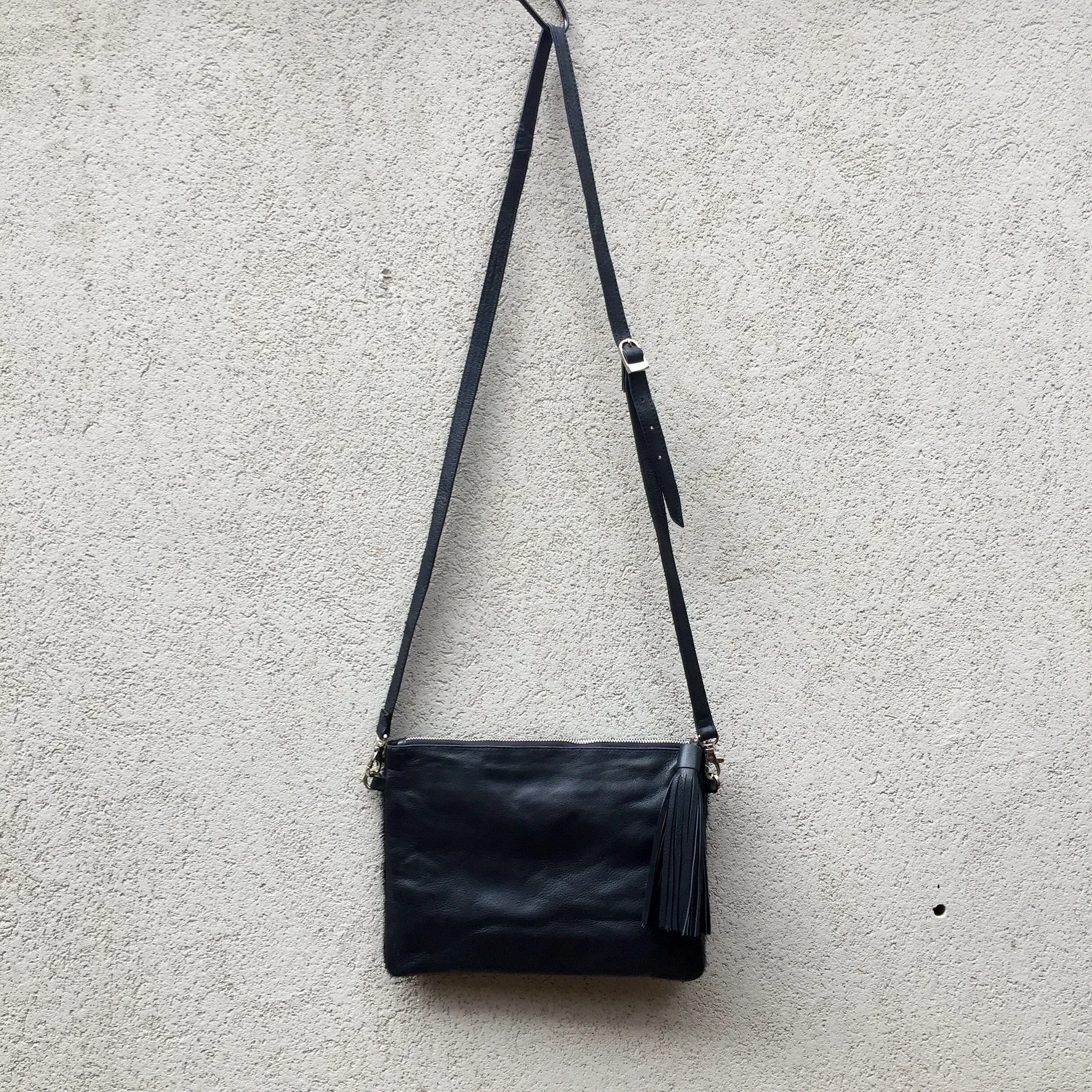 Midnight Cowhide and Leather Crossbody Clutch Bag