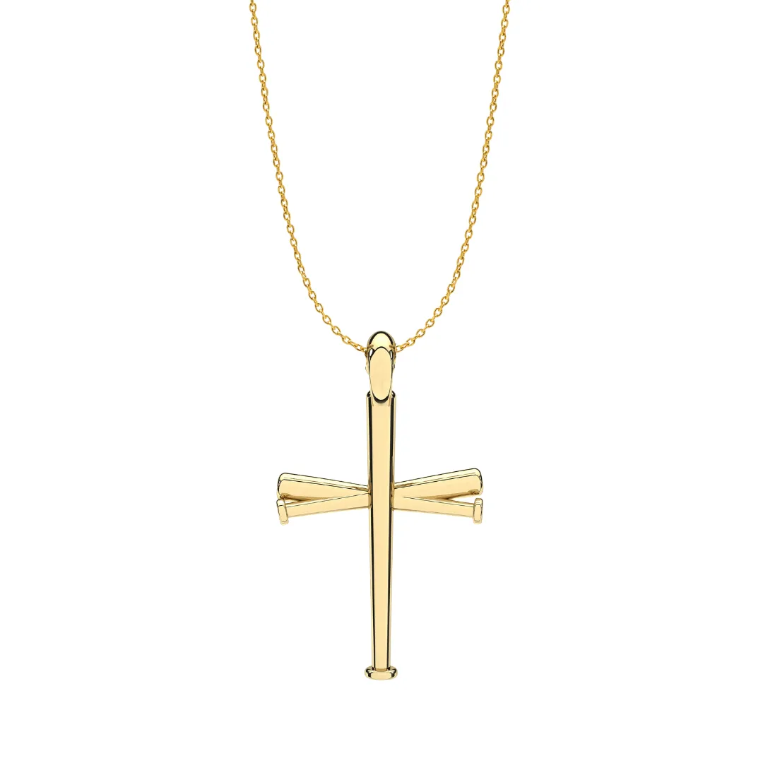 Mini Baseball Bat Cross Necklace | Gold
