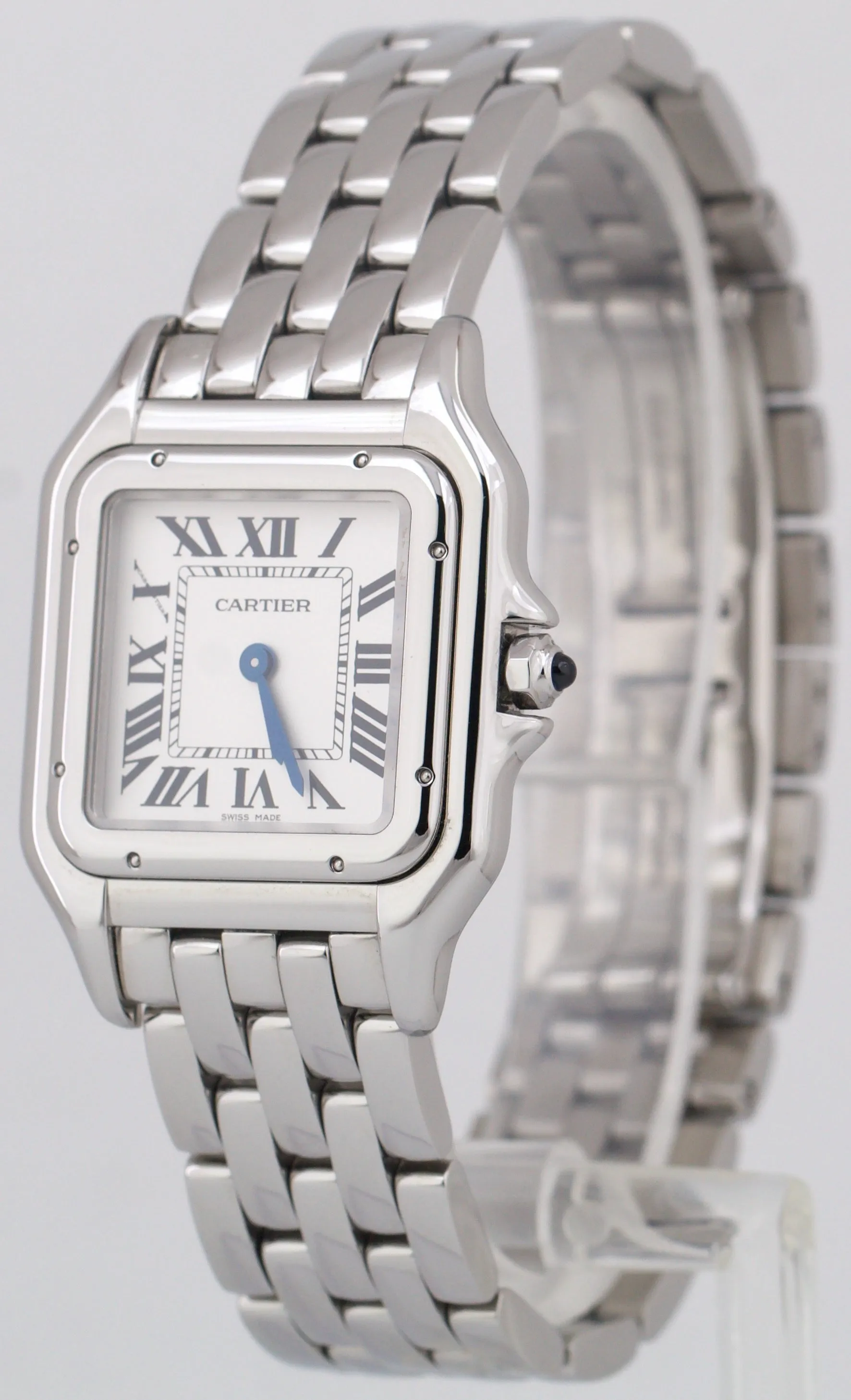MINT Ladies Cartier Panthere Stainless Steel WHITE Roman 22mm Quartz Watch 4016