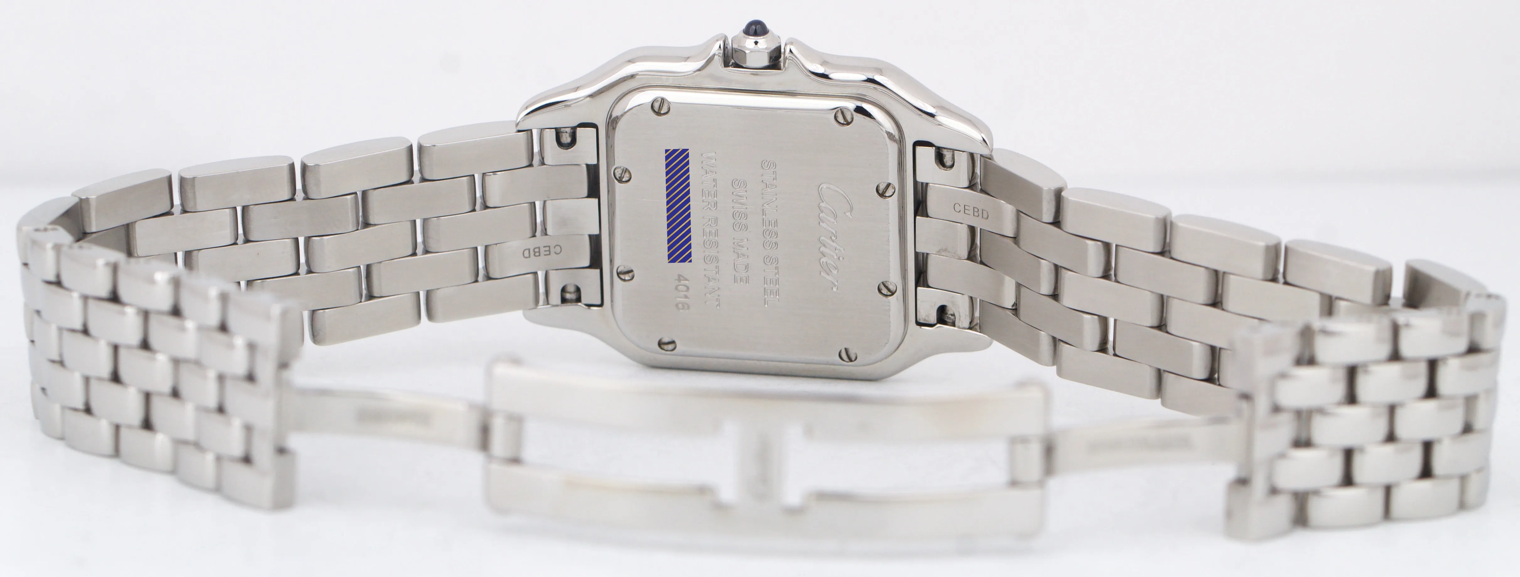 MINT Ladies Cartier Panthere Stainless Steel WHITE Roman 22mm Quartz Watch 4016