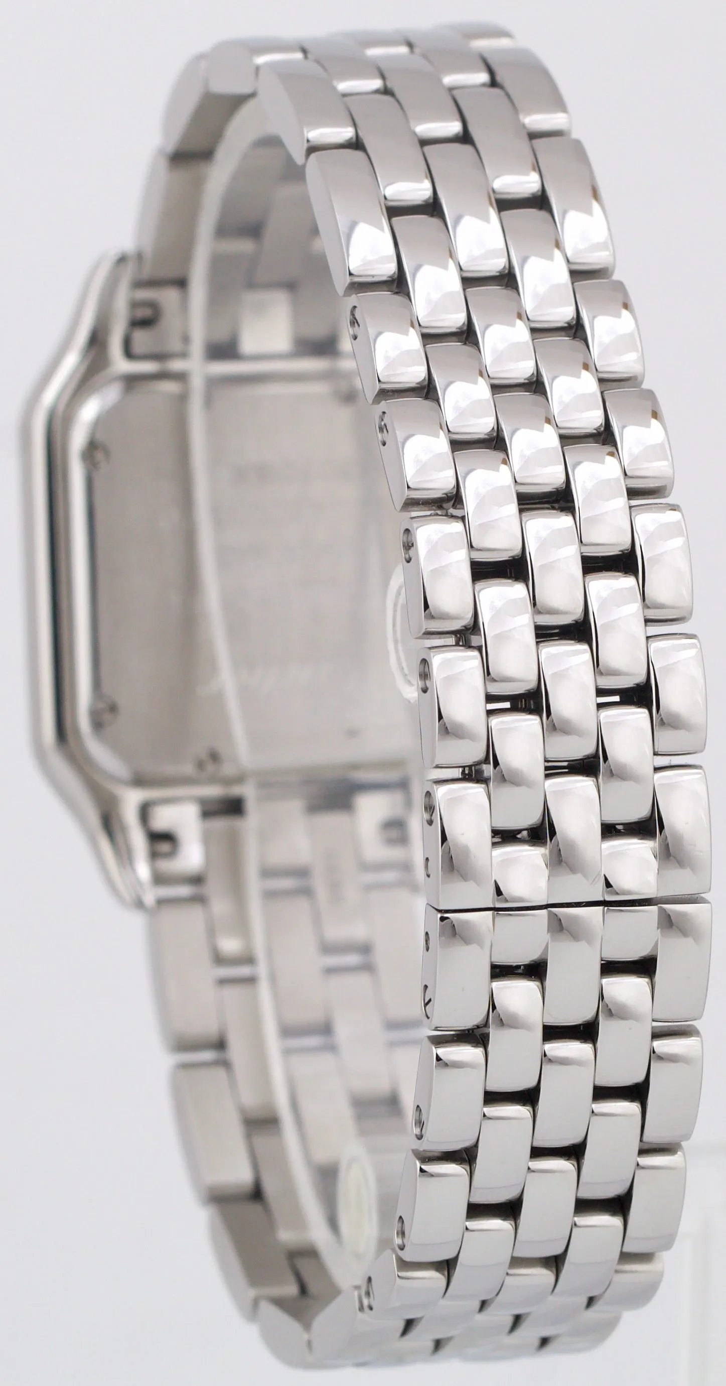 MINT Ladies Cartier Panthere Stainless Steel WHITE Roman 22mm Quartz Watch 4016