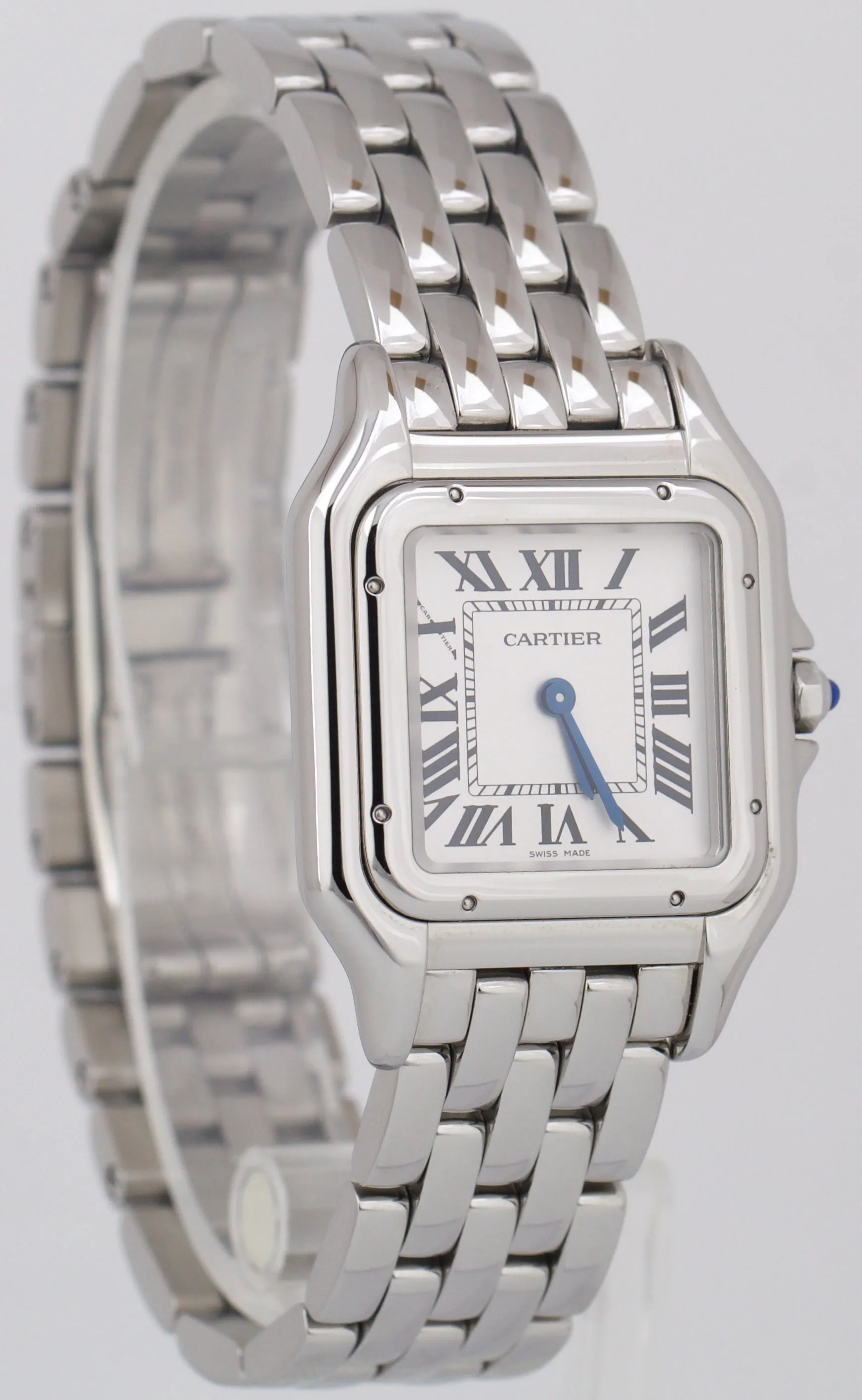 MINT Ladies Cartier Panthere Stainless Steel WHITE Roman 22mm Quartz Watch 4016