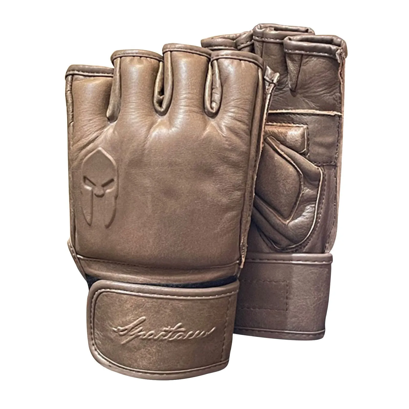 MMA GENUINE MEN'S LEATHER GRAPPLING GLOVES MARTIAL ARTS SPARRING SPARTACUS 1