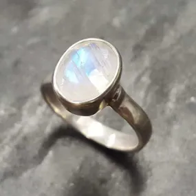 Moonstone Ring - Rainbow Oval Ring - Vintage Bezel Ring