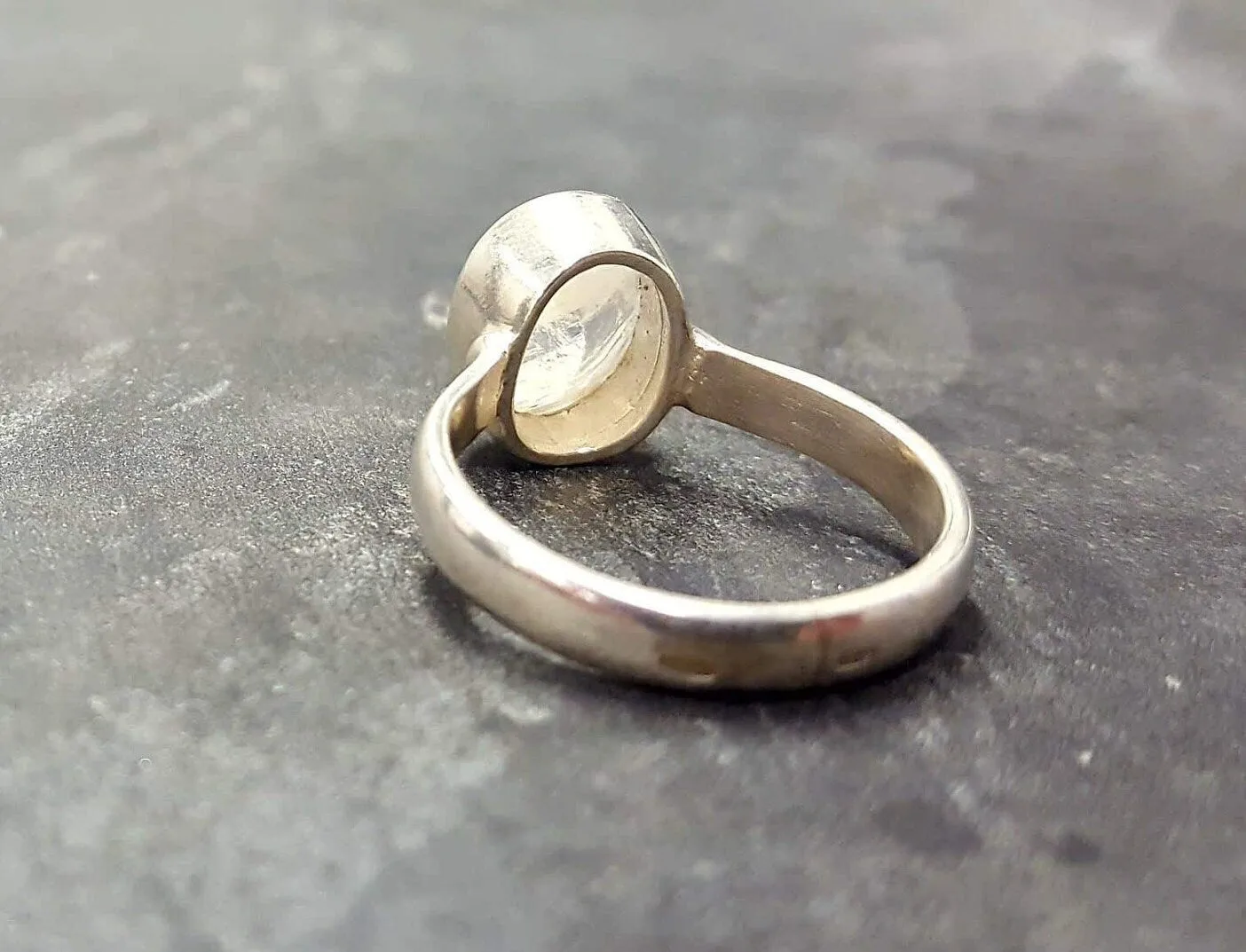 Moonstone Ring - Rainbow Oval Ring - Vintage Bezel Ring