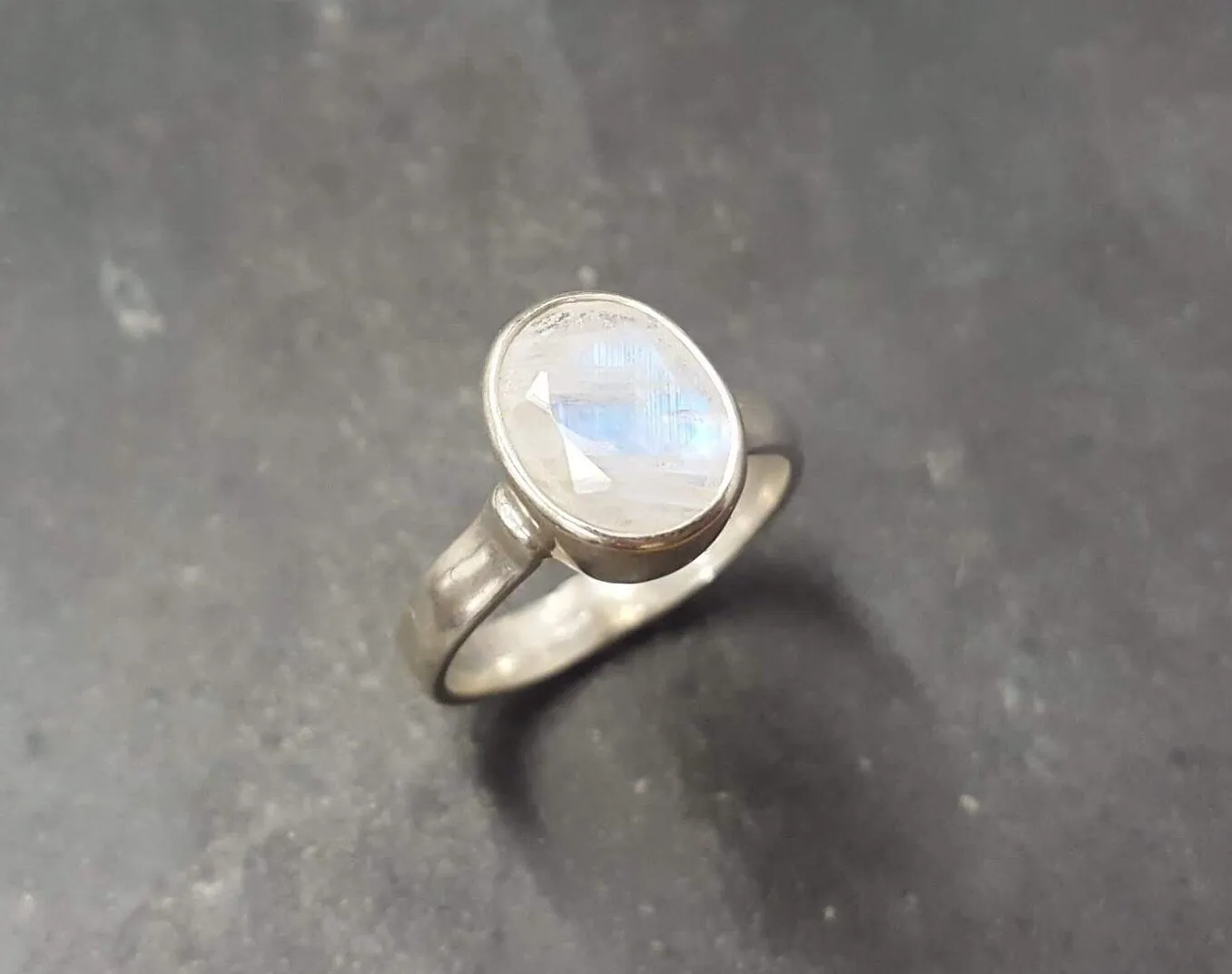 Moonstone Ring - Rainbow Oval Ring - Vintage Bezel Ring