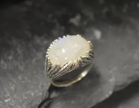 Moonstone Ring - White Statement Ring - Leaf Silver Ring