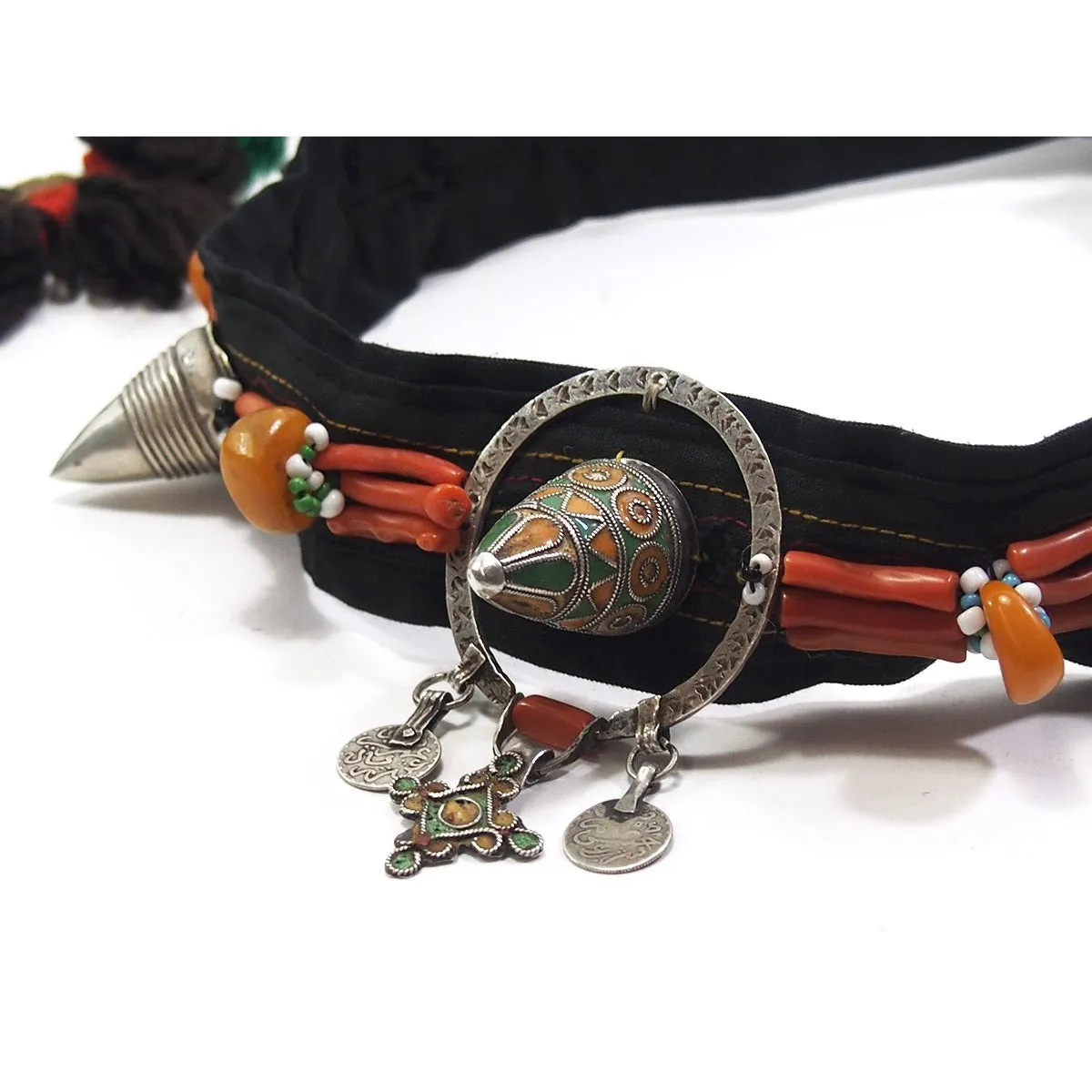 Moroccan Silver/Coral Enamel Horned Headpiece