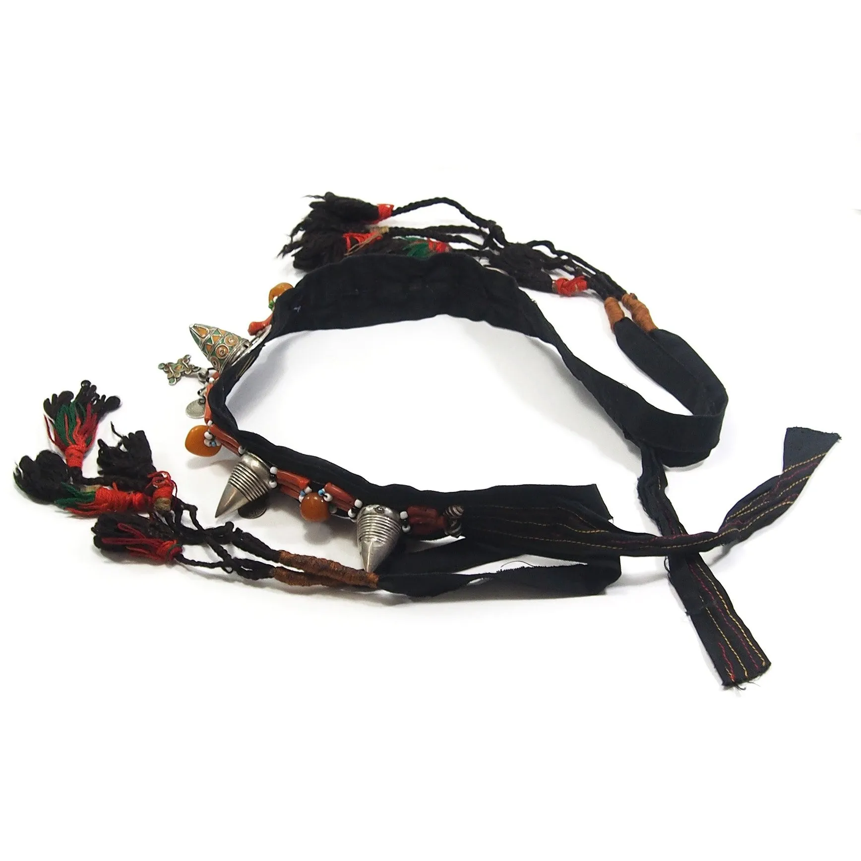Moroccan Silver/Coral Enamel Horned Headpiece