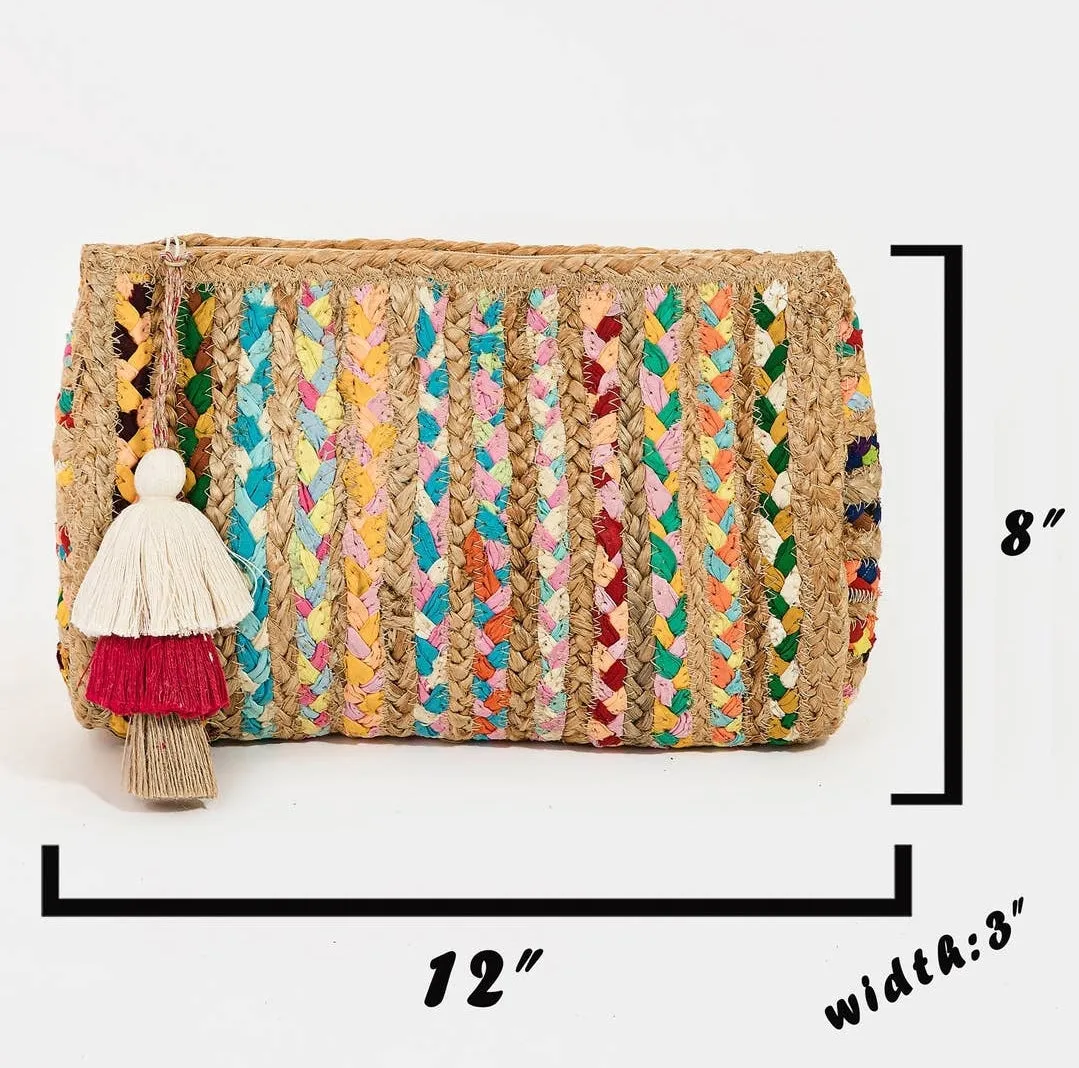 Multi-Colored Braided Jute Clutch