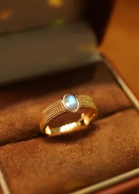 Natural Moonstone 14k Gold Ring – Art Deco Statement Ring | Unique Gemstone Jewelry