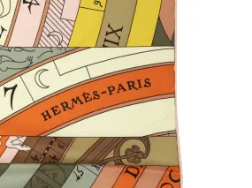 Orange & Multicolor Hermes Astrologie Nouvelle Motif Printed Silk Scarf