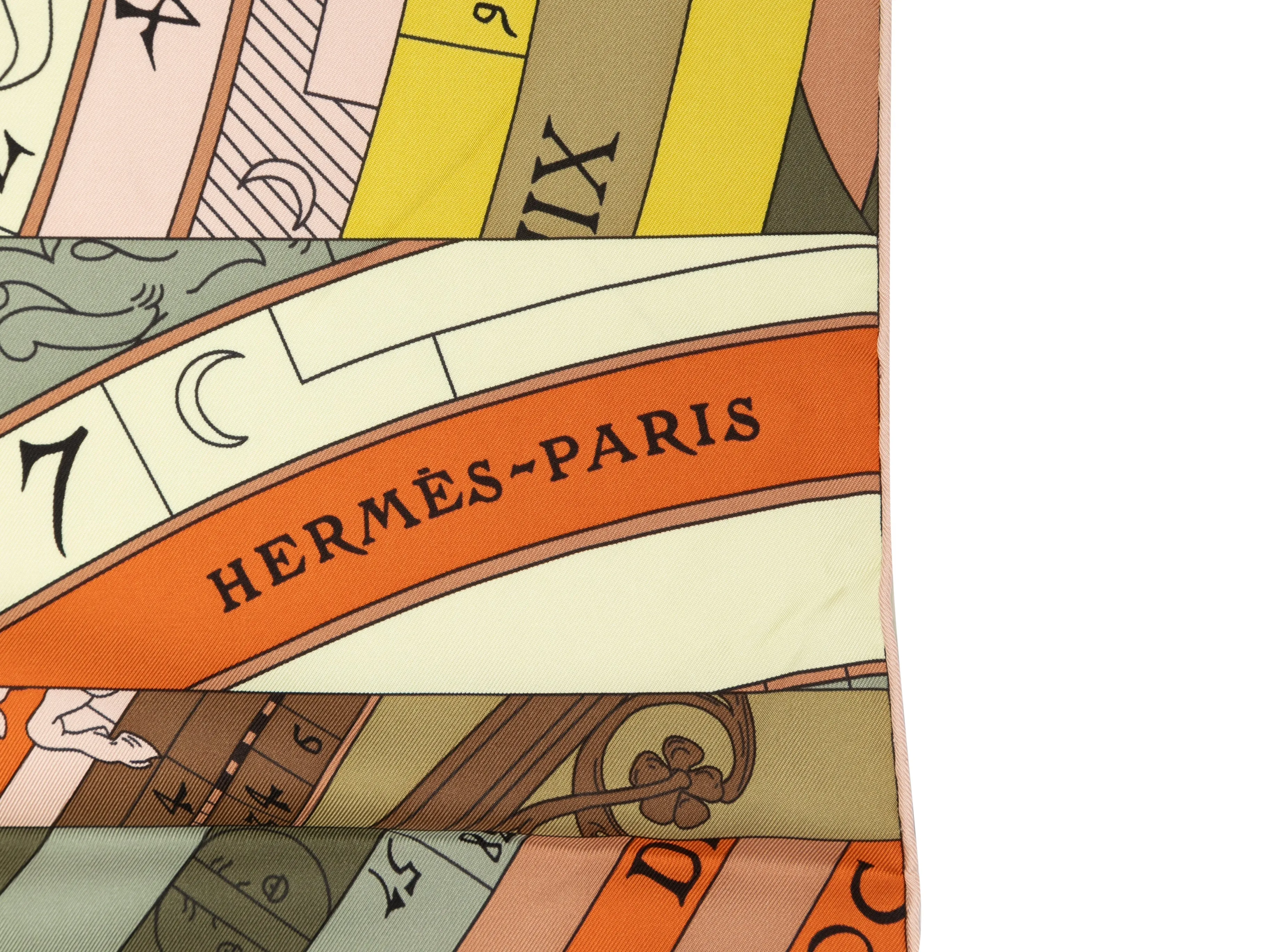 Orange & Multicolor Hermes Astrologie Nouvelle Motif Printed Silk Scarf