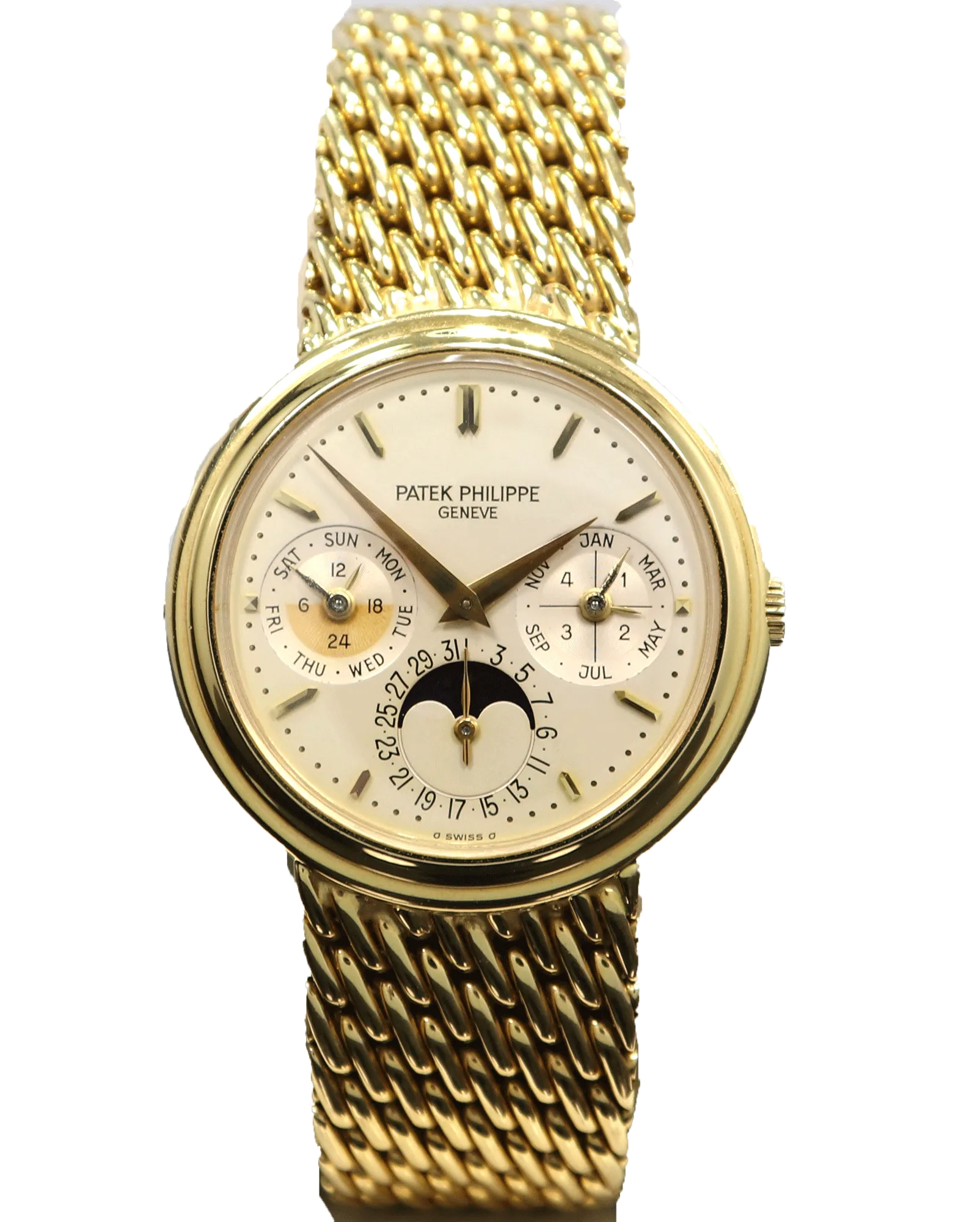 Patek Philippe Perpetual Calendar 3945/1J Vintage 18K Yellow Gold Silver Dial Automatic