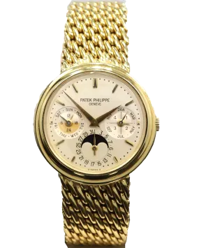 Patek Philippe Perpetual Calendar 3945/1J Vintage 18K Yellow Gold Silver Dial Automatic