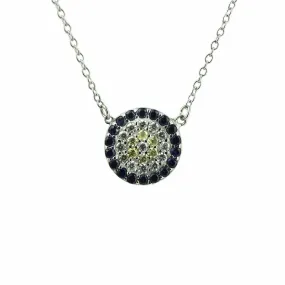 Pave Cluster Disc Necklace Pendant - 925 Silver