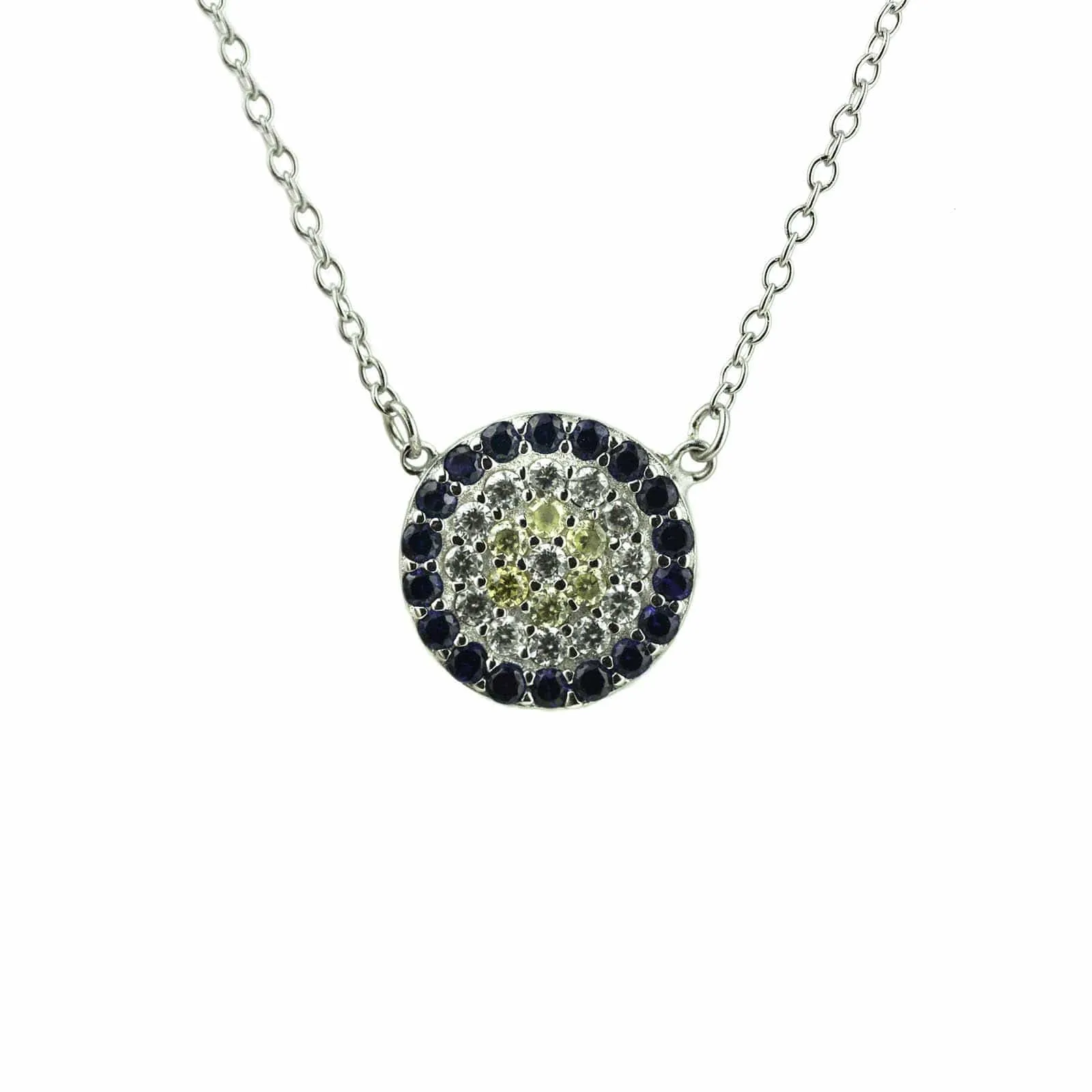 Pave Cluster Disc Necklace Pendant - 925 Silver