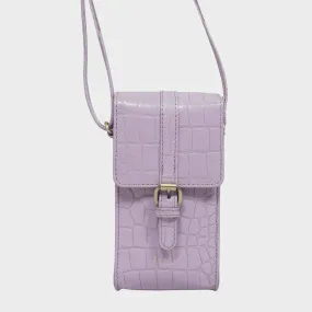 'PETRA' Lilac Croc Real Leather Mobile Phone Crossbody Bag