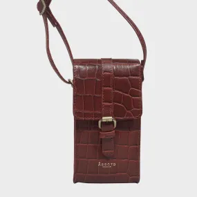 'PETRA' Red Croc Real Leather Mobile Phone Crossbody Bag