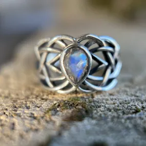 Rainbow Moonstone Celtic Ring In Sterling Silver