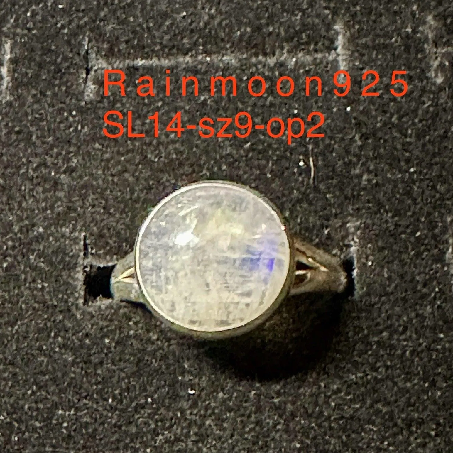 Rainbow Moonstone Crystal Ring, Amazing Flash - 925 Sterling Silver, Beautiful and Authentic, Size 9, R601
