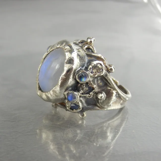 Rainbow Moonstone Queen Ring