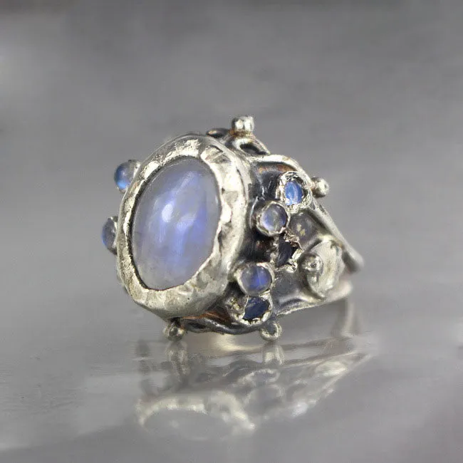 Rainbow Moonstone Queen Ring