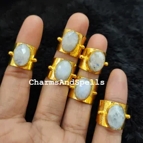 Rainbow Moonstone Ring, Moonstone Ring, Gold Plated Natural Rainbow Moonstone Handmade Ring, Ethnic Ring, Moonstone Cuff Ring