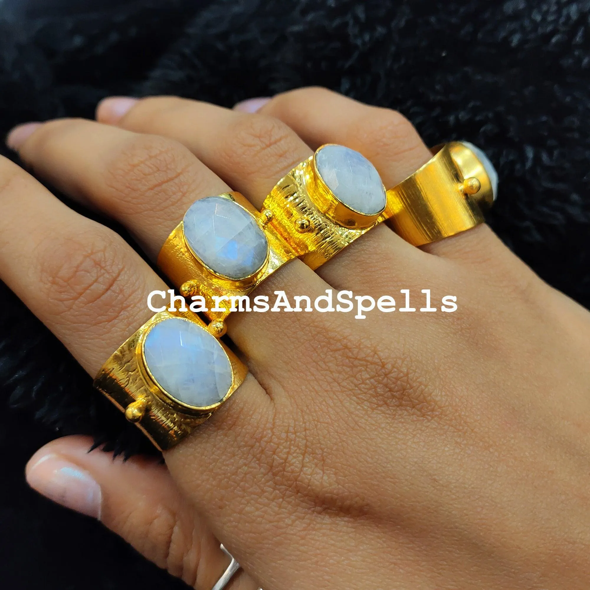 Rainbow Moonstone Ring, Moonstone Ring, Gold Plated Natural Rainbow Moonstone Handmade Ring, Ethnic Ring, Moonstone Cuff Ring