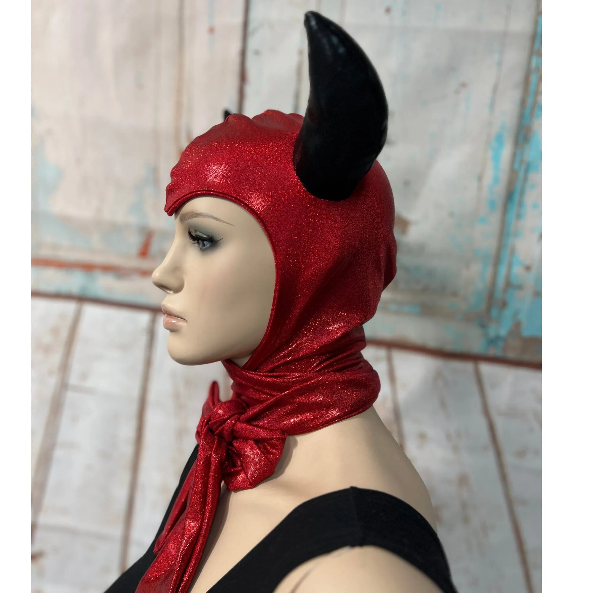 Red and Black Devil Bonnet Hood