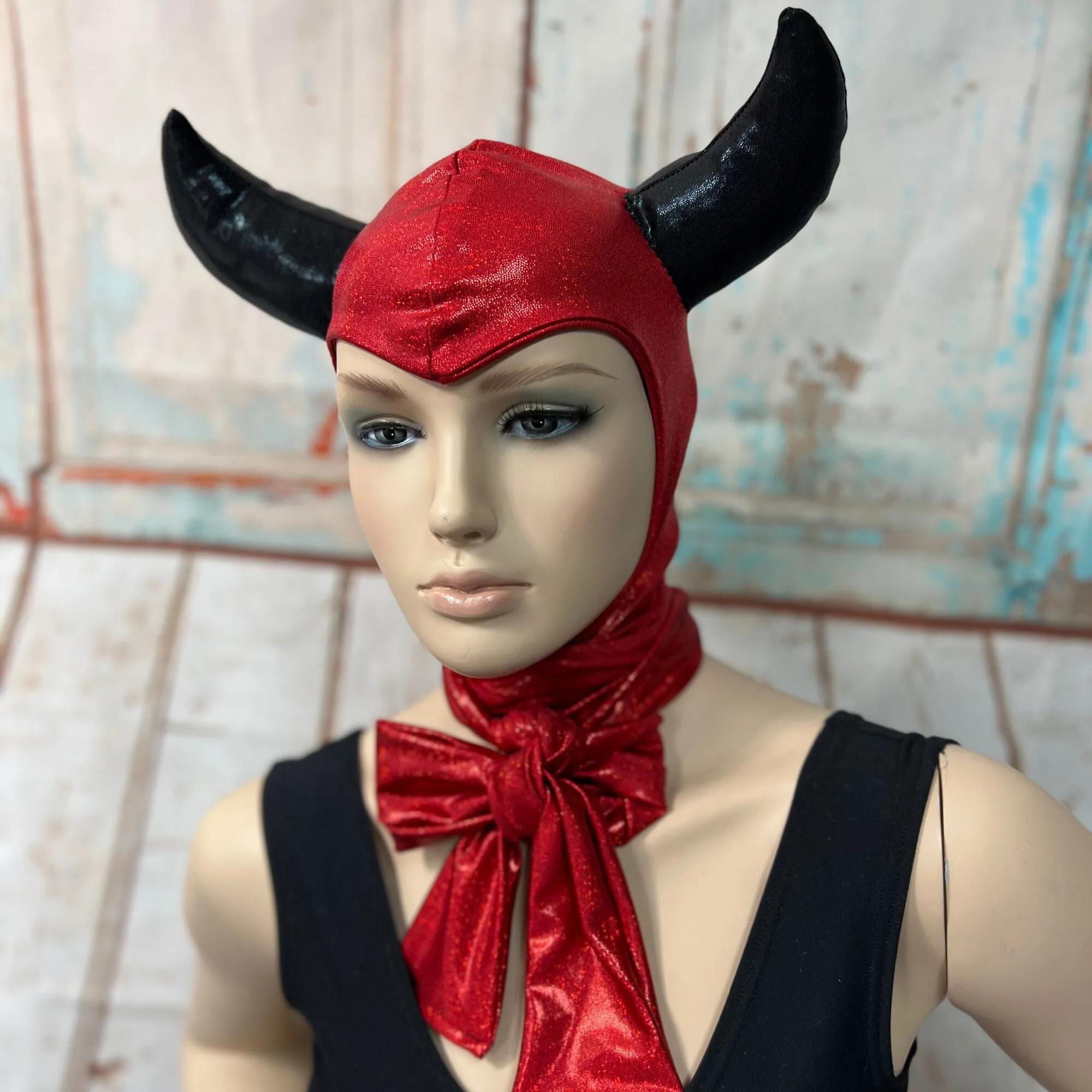 Red and Black Devil Bonnet Hood