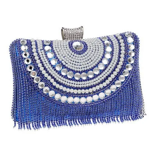 Rhinestone Tassel Clutch – Beaded Metal Evening Bag with Chain Shoulder Messenger Purse for Weddings