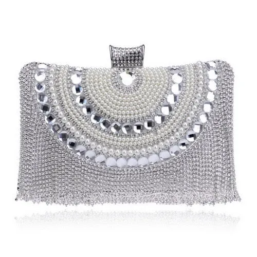 Rhinestone Tassel Clutch – Beaded Metal Evening Bag with Chain Shoulder Messenger Purse for Weddings