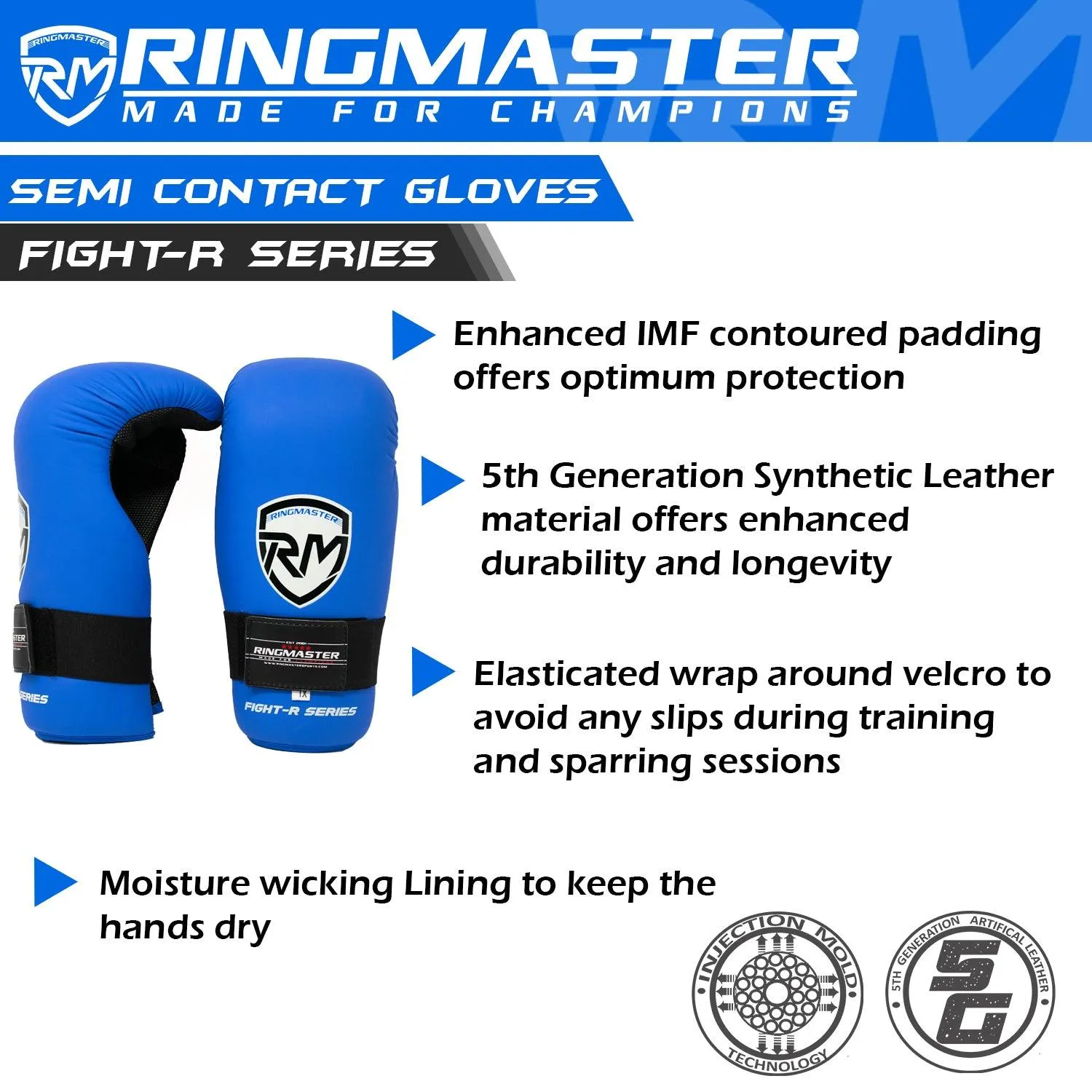 RingMaster Sports Kids Semi Contact Point Gloves Taekwondo Kickboxing Blue