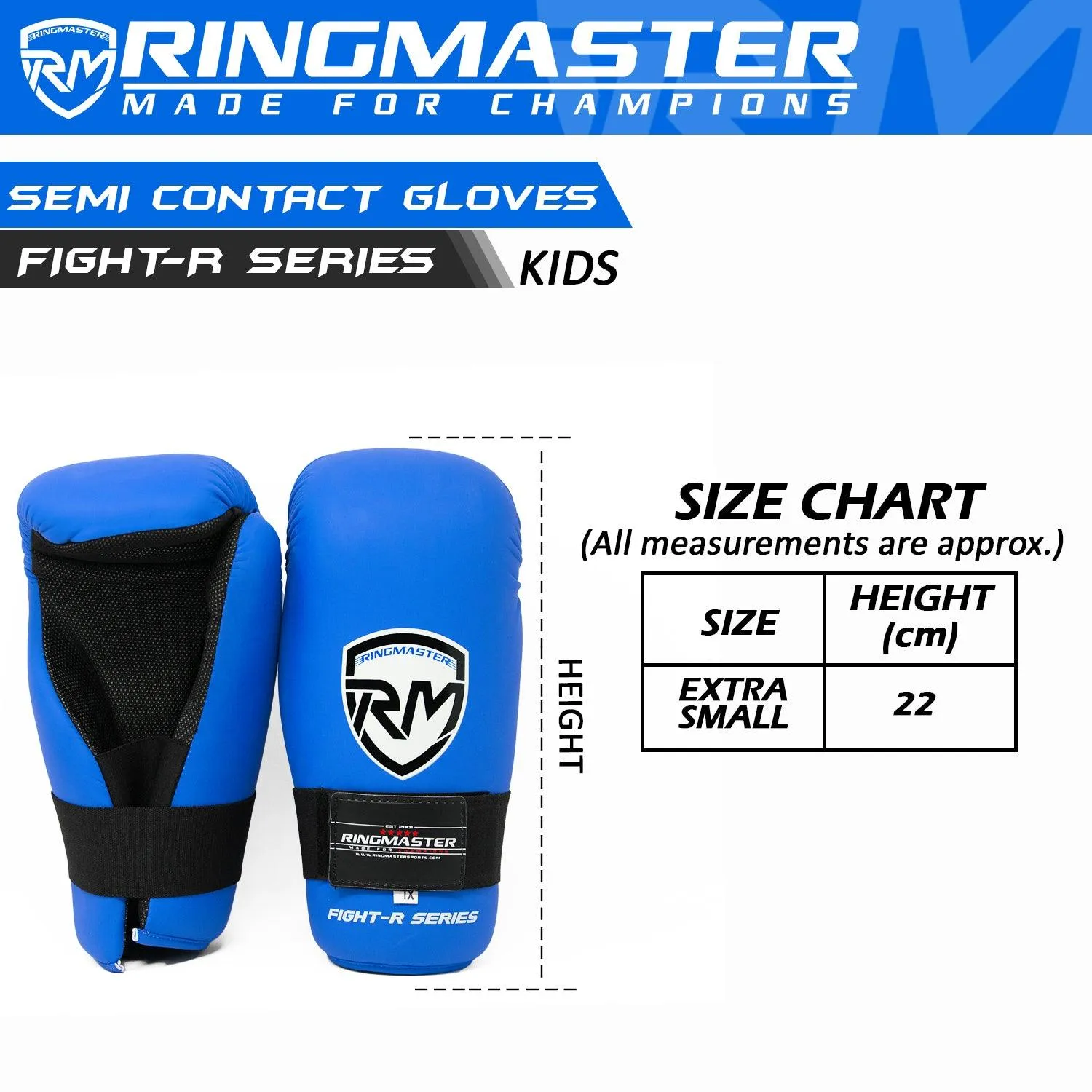 RingMaster Sports Kids Semi Contact Point Gloves Taekwondo Kickboxing Blue