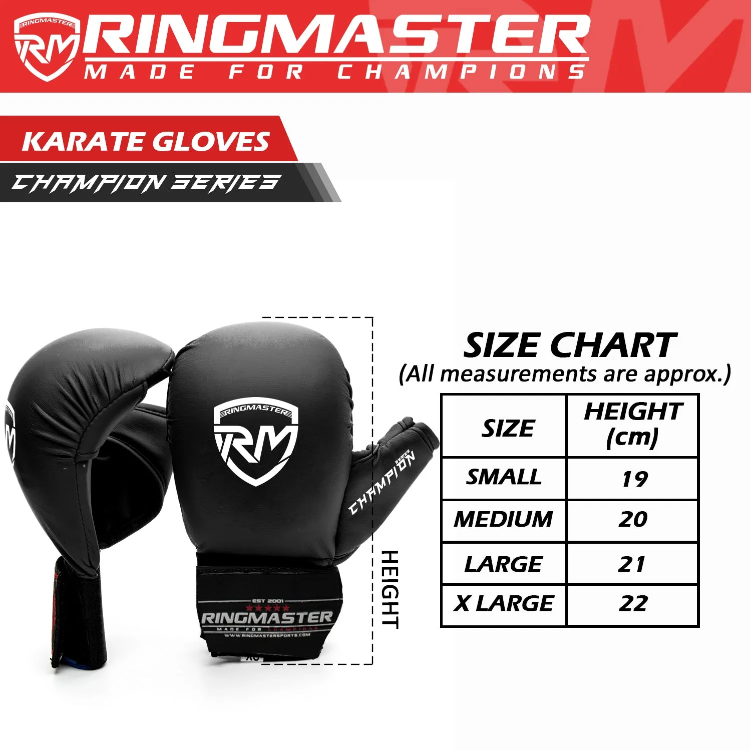 RingMaster Sports Synthetic Leather WKF Styled Karate Gloves Black