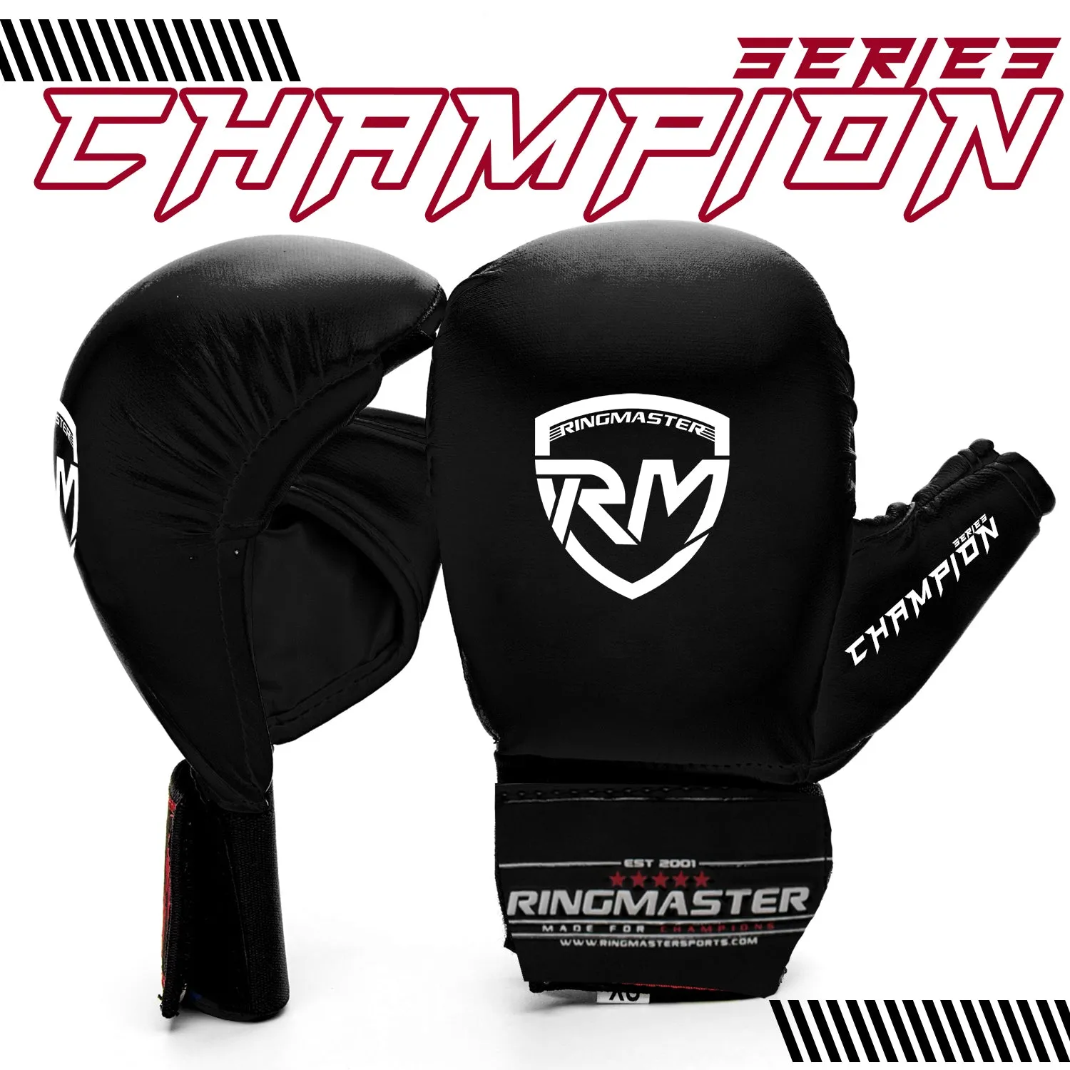 RingMaster Sports Synthetic Leather WKF Styled Karate Gloves Black