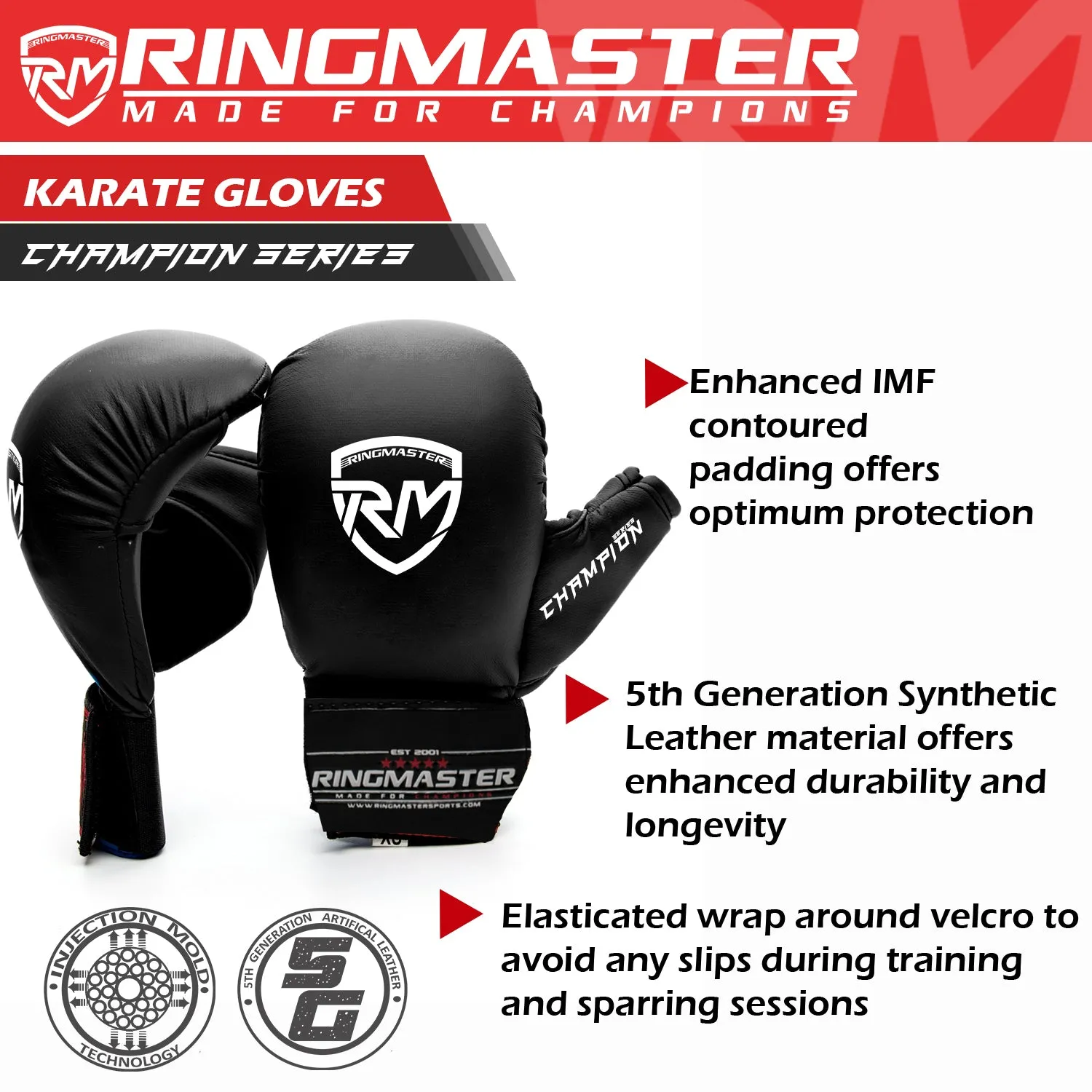 RingMaster Sports Synthetic Leather WKF Styled Karate Gloves Black