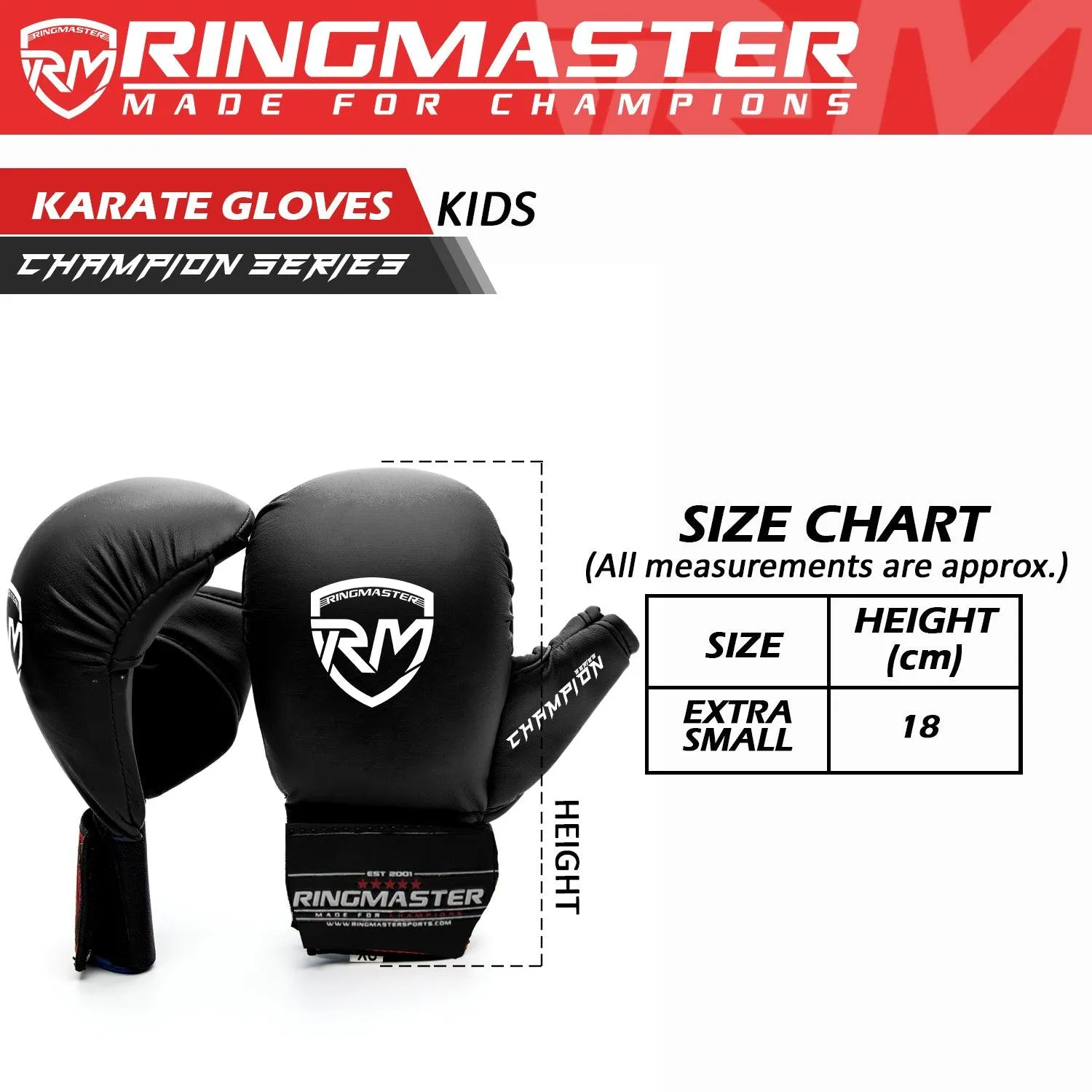 RingMaster Sports Synthetic Leather WKF Styled Kids Karate Gloves Black