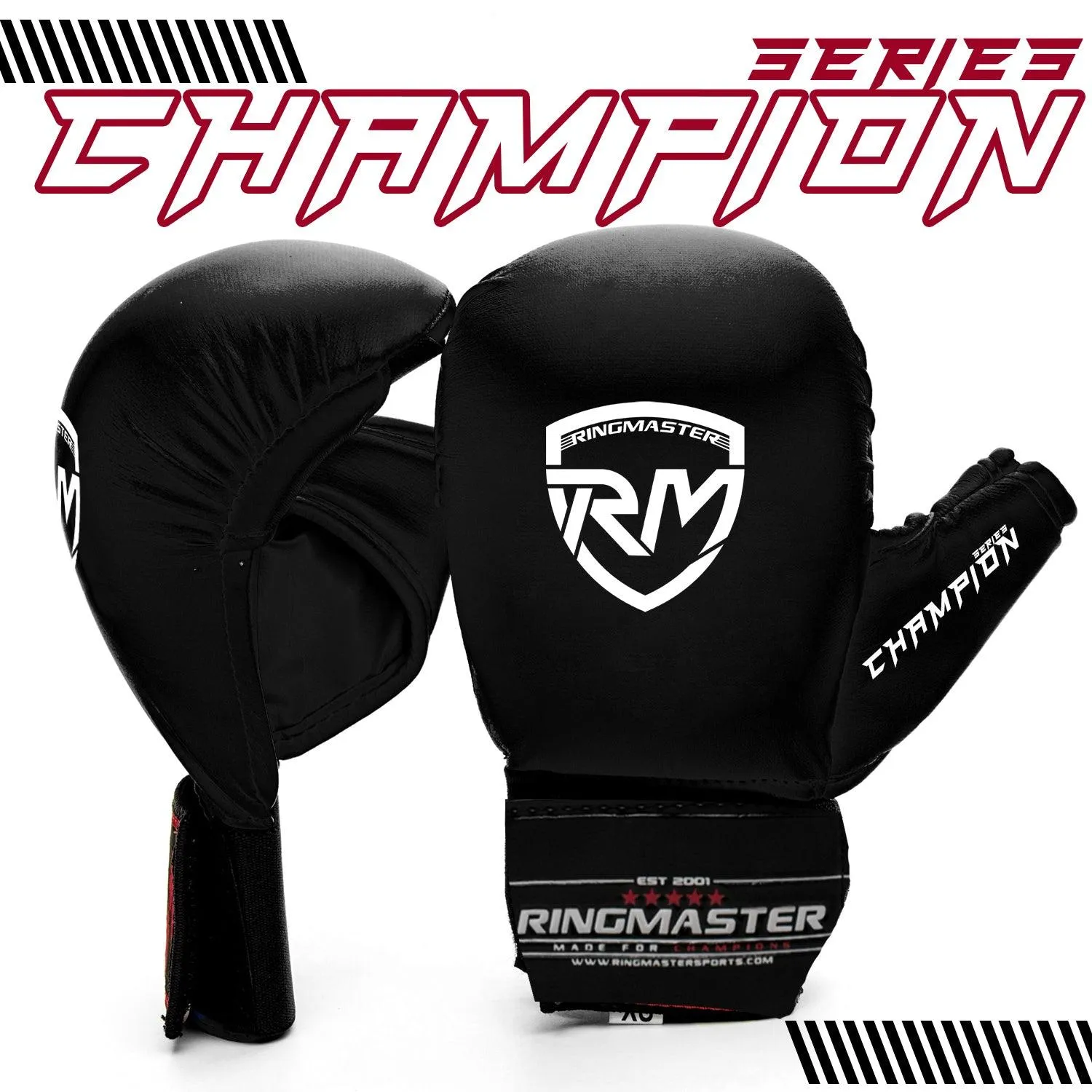 RingMaster Sports Synthetic Leather WKF Styled Kids Karate Gloves Black