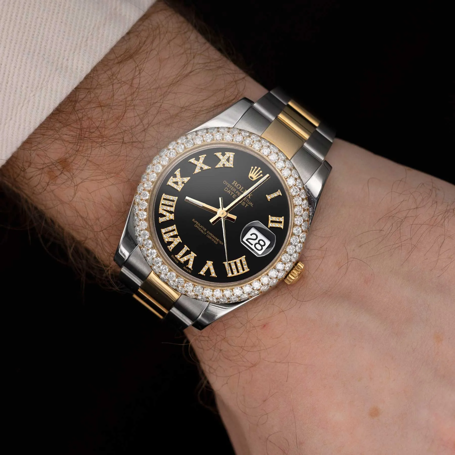 Rolex Datejust Diamond Bezel Oyster Watch 41mm Black Roman Dial | 5.25ct