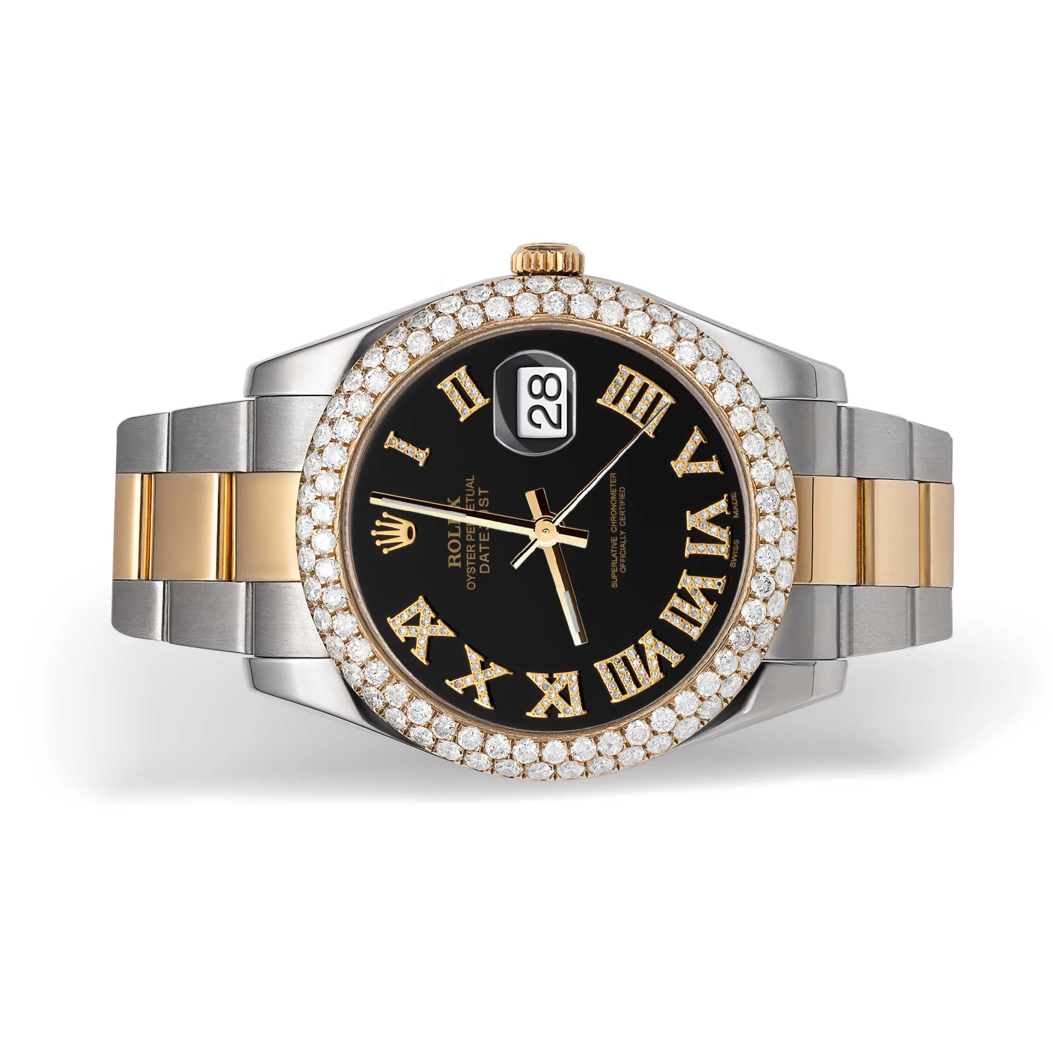 Rolex Datejust Diamond Bezel Oyster Watch 41mm Black Roman Dial | 5.25ct