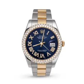 Rolex Datejust Diamond Bezel Oyster Watch 41mm Bright Blue Roman Dial | 5.25ct