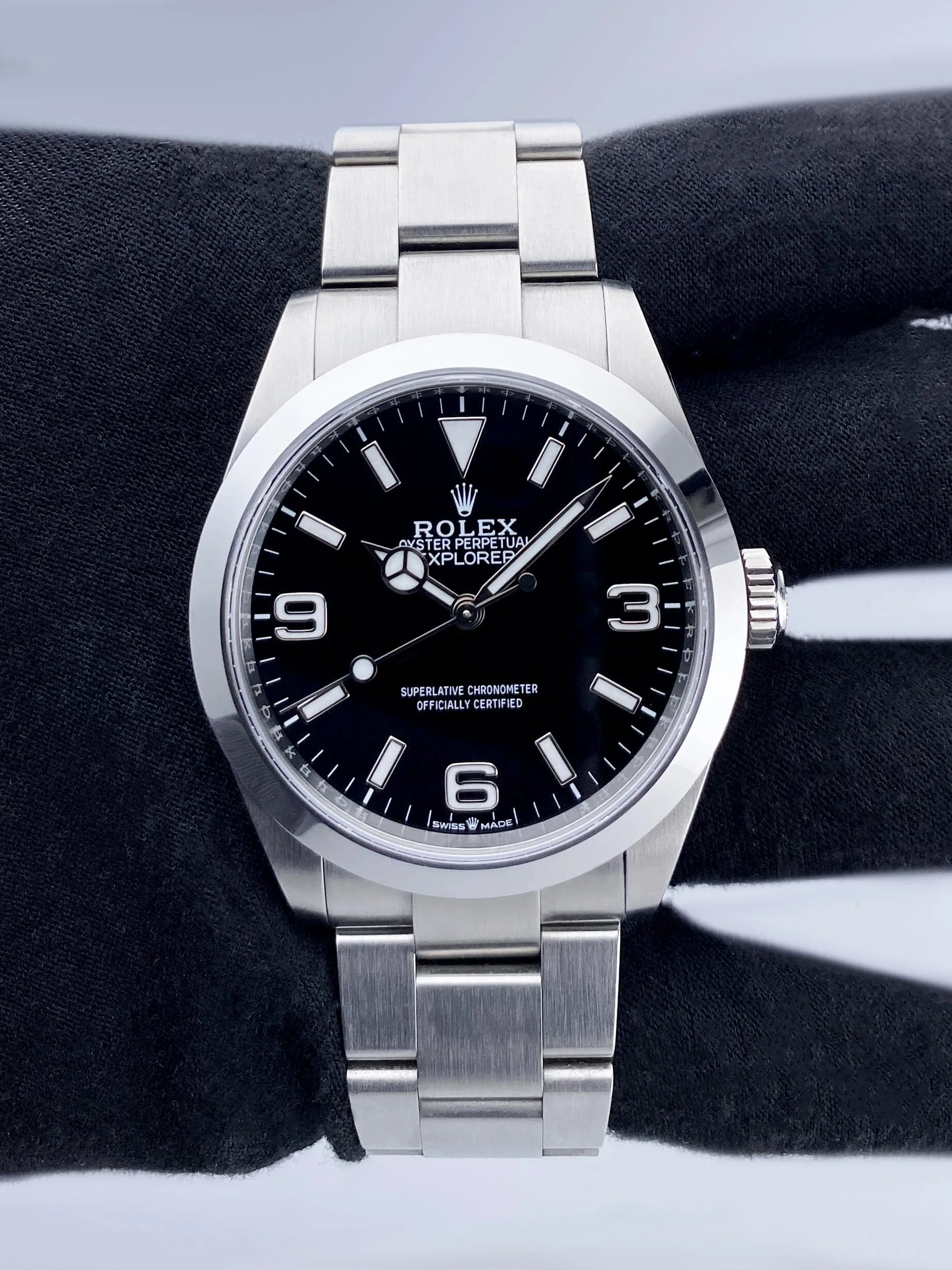 Rolex Explorer 40 224270 Black Dial Steel Mens Watch Box Papers