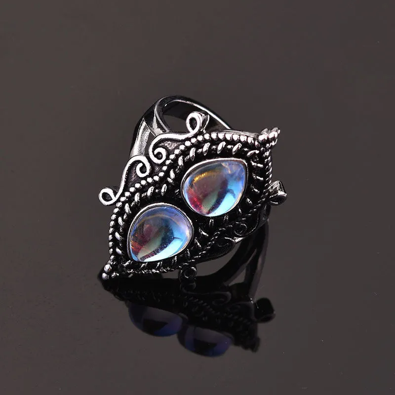 S925 Sterling Silver Color Pear-shaped Moonstone Crystal Ring