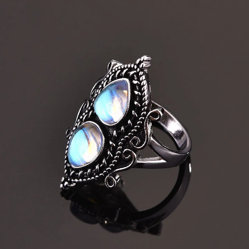 S925 Sterling Silver Color Pear-shaped Moonstone Crystal Ring
