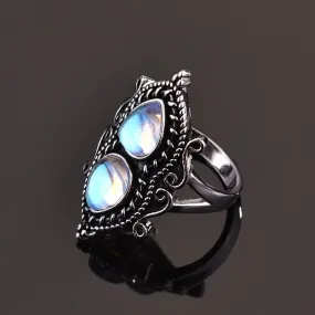 S925 Sterling Silver Color Pear-shaped Moonstone Crystal Ring